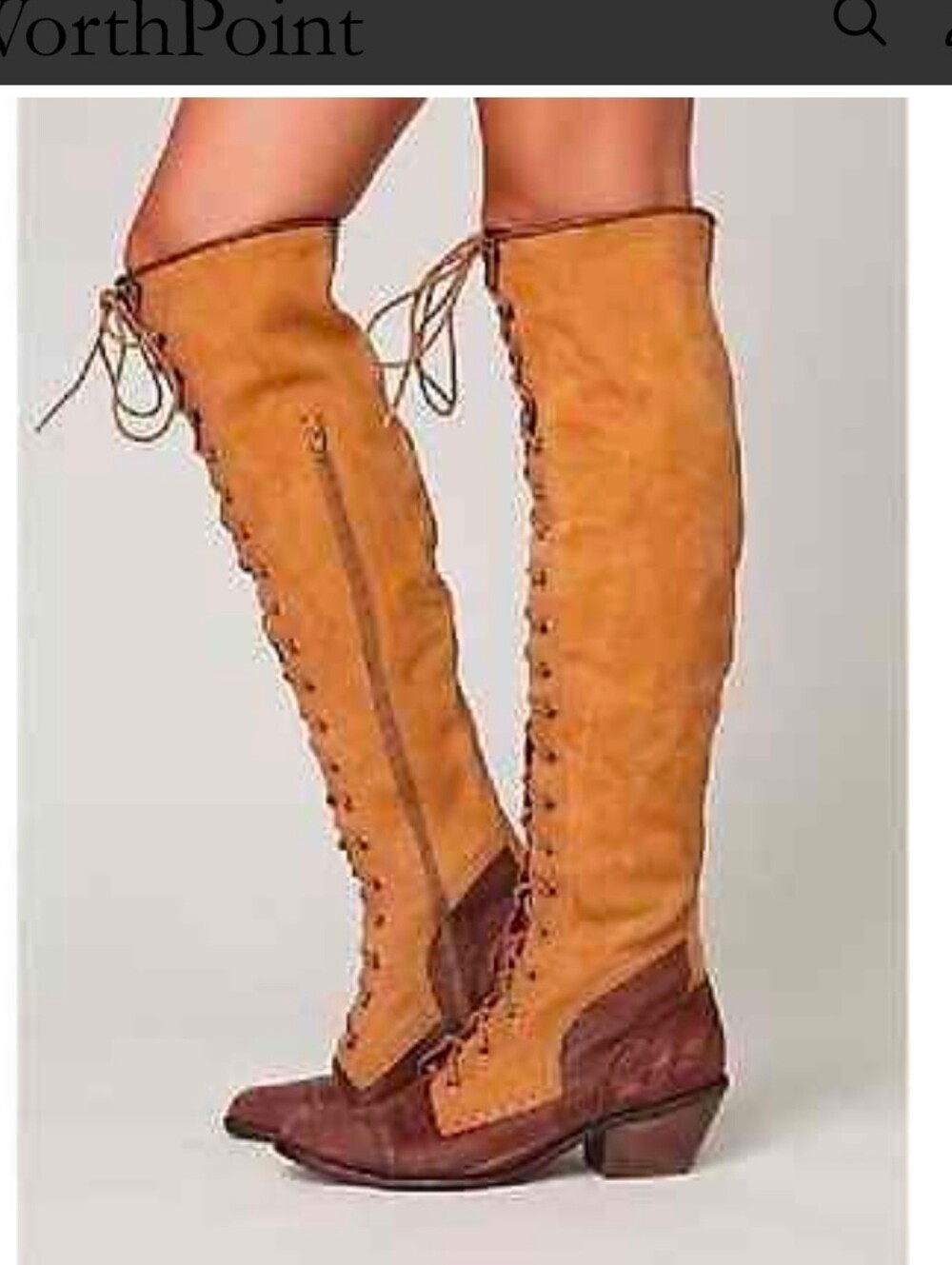 Jeffrey Campbell x Free People Joe tan & Brown Leather Over The Knee Lace Boot 9